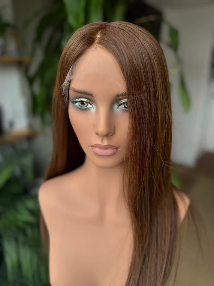 14-24inch Espresso Brown Virgin Human Hair Mono Top Full Hand-Tied Wigs