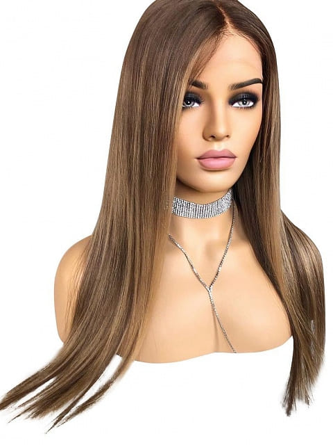 14-24inch Blonde Highlighted Ash Brown HD Lace Front Brazilian Virgin Human Hair Wigs
