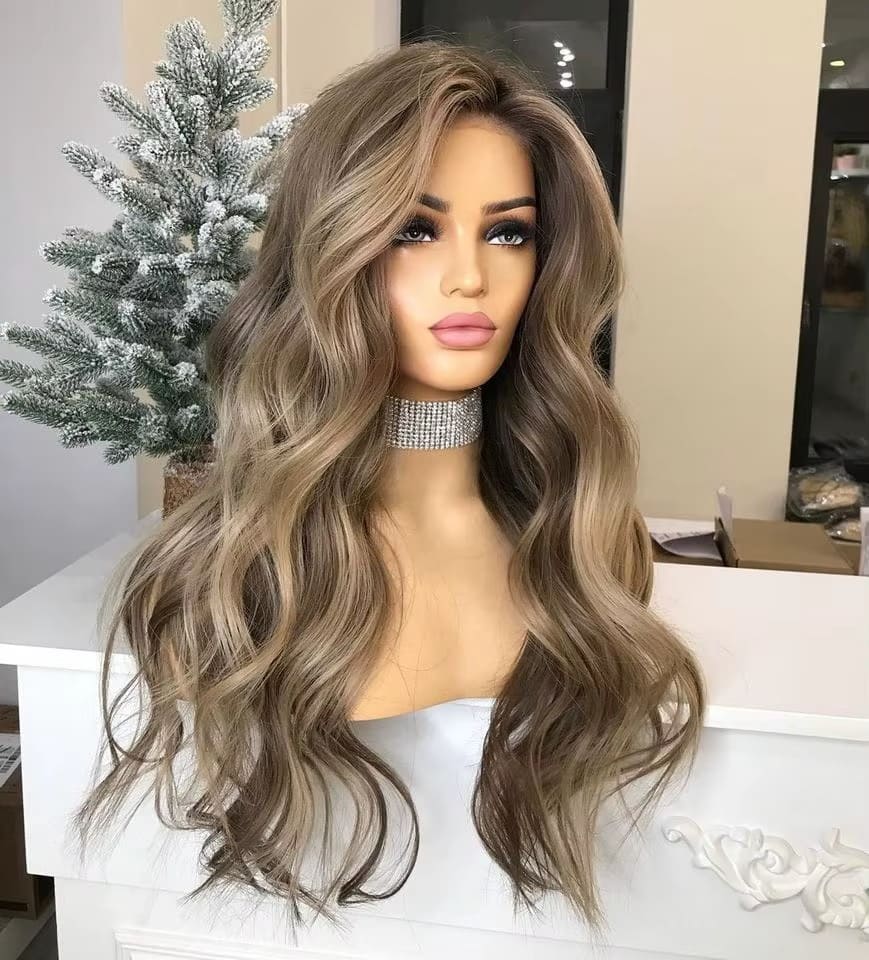 16-24inch Ash Brown Wave Transparent 4x4 Silk Top Lace Front Human Hair Wigs