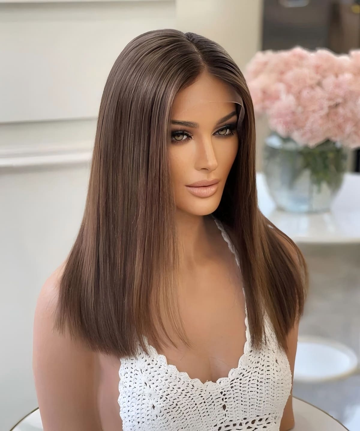 10-24inch Chestnut Highlight European Virgin Human Hair Silk Top Hand-Tied Wigs