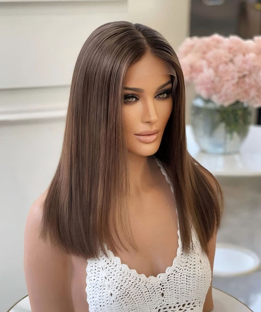 10-24inch Chestnut Highlight European Virgin Human Hair Silk Top Hand-Tied Wigs