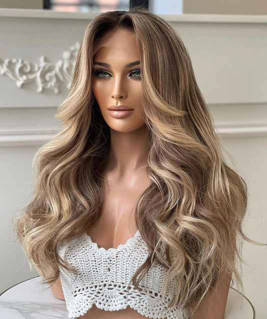 Dark Blonde Highlights 13x6 HD Lace Front Russian Virgin Human Hair Wigs