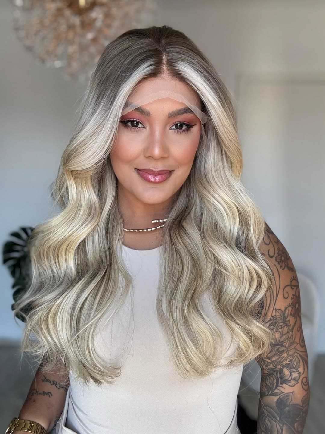 16-24inch Icy Blonde Ombre Wave 13x4 Front Lace Virgin Human Hair Wigs