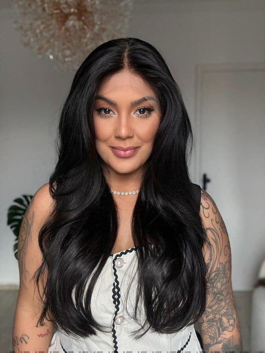 14-24inch Natural Black HD Lace Hand-Tied Front Virgin Human Hair Wigs