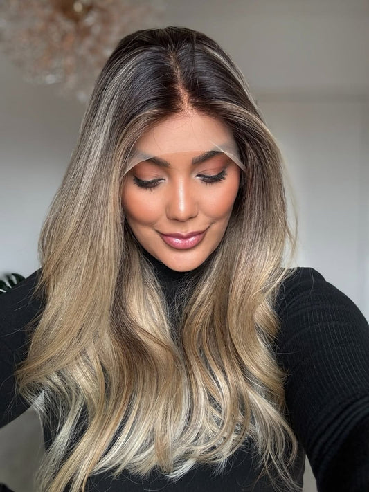 Shadow Root Blonde Diamond Liner Lace Frontal Human Hair Wig