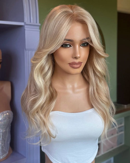 12-24inch Warm Honey Blonde Fake-Scalp HD Lace Front Virgin Human Hair Wig