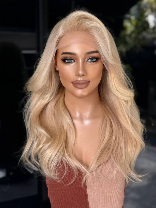 Warm Tone Honey Blonde Diamond Liner Lace Frontal Human Hair Wig